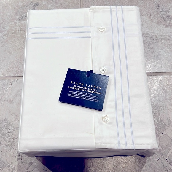 Ralph Lauren Organic Handkerchief Duvet Cover, Queen, White/Blue New w/Tag $500 - Picture 3 of 4